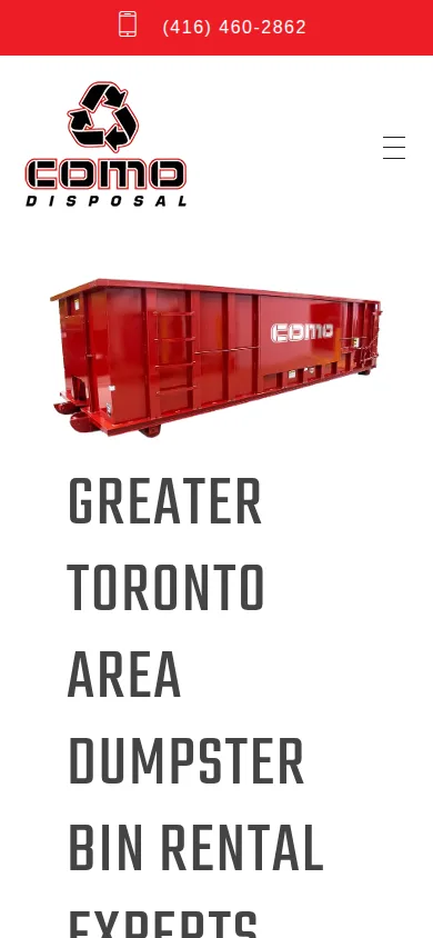 Como Disposal homepage on mobile, designed and built by gang&lani media