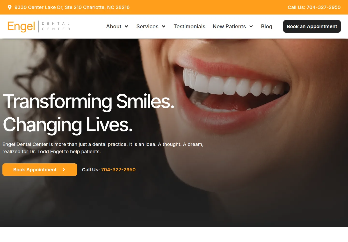 Engel Dental Center homepage on desktop, designed and built by gang&lani media