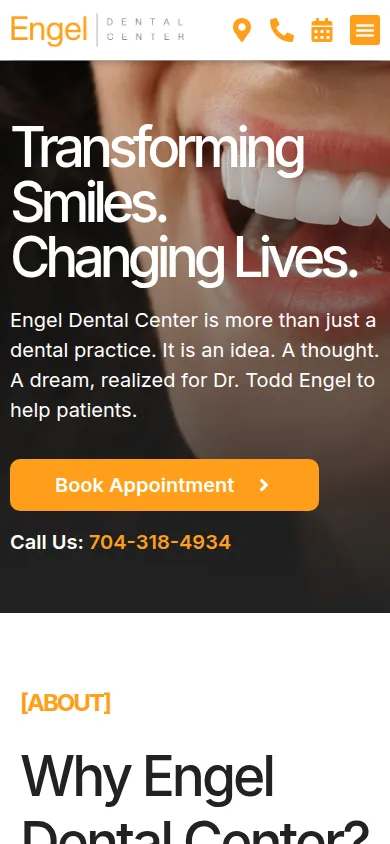 Engel Dental Center homepage on mobile, designed and built by gang&lani media