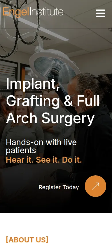 Engel Institute homepage on mobile, designed and built by gang&lani media